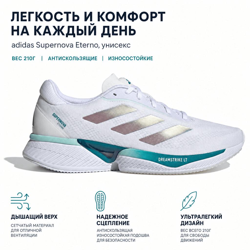 adidas Supernova Eterno Удобные Универсальные Нескользящие Износостойкие Низкие Повседневные Кроссовки для Бега Унисекс Белые Синие Серебристые IH0438
