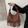 Большая вместительная сумка с кисточками для женщин на осень и зиму, новая модная ретро-сумка через плечо, простая и модная сумка через плечо