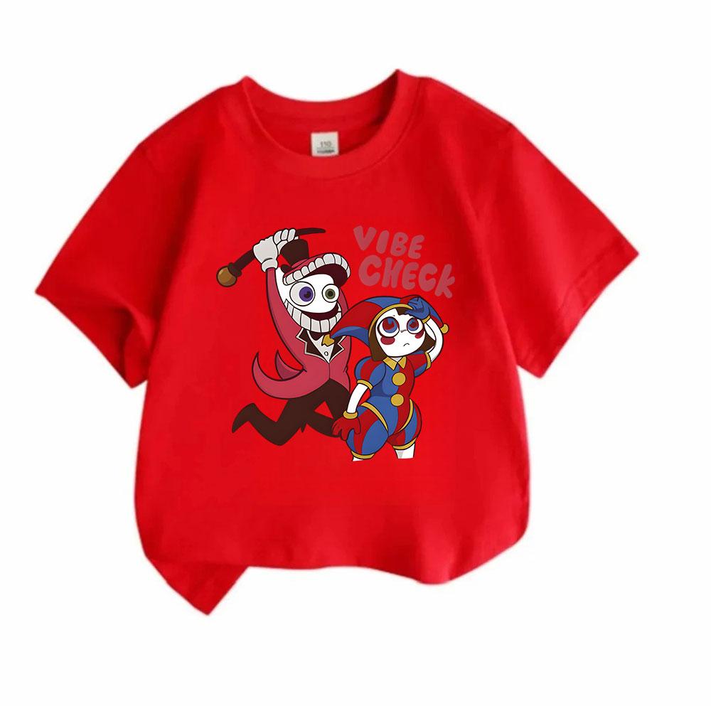 Kids Boys Girls 100% Cotton Crew Neck Short Sleeve T-Shirt, Funny Cartoon Clown Characters Vibe Check Print Casual Soft Tee for Children Daily Wear