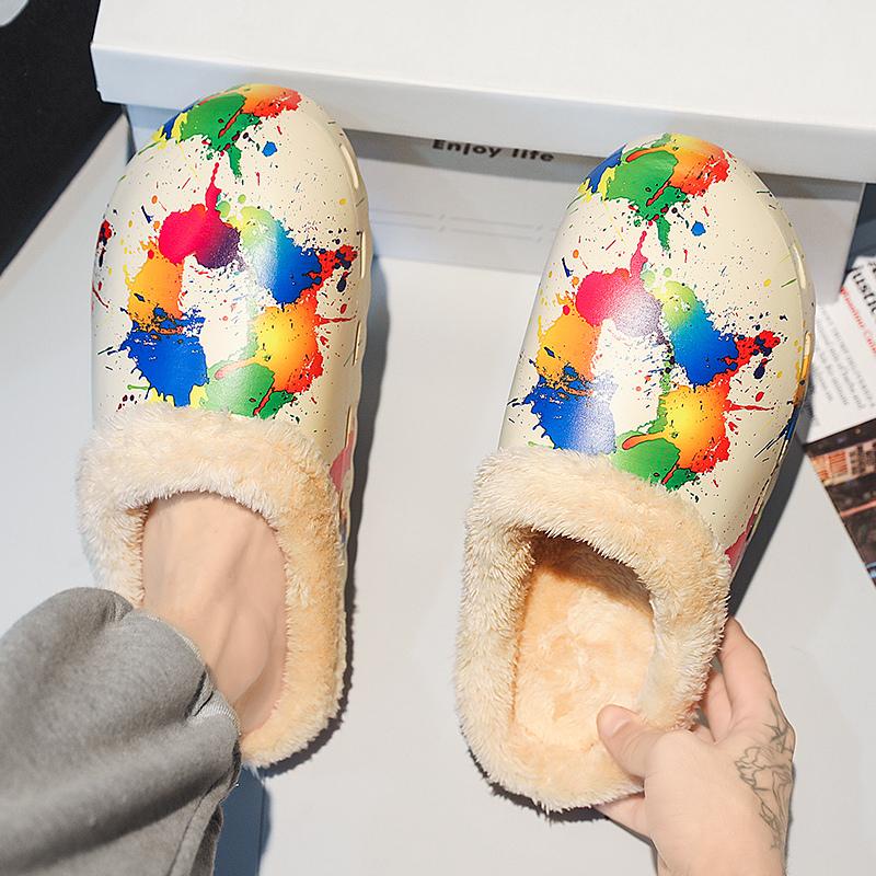 Hot Sale Winter Men's Slippers Fashion Graffiti Luxury Slides Men Fur Warm Indoor Home Slippers Men Women Designer House Shoes