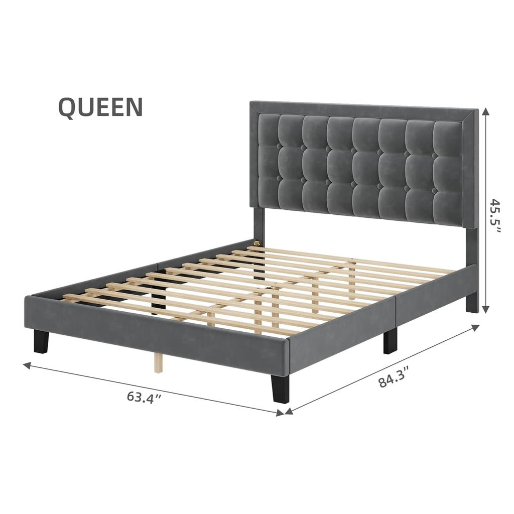 Современная мягкая кровать-платформа с пуговицами, бархатным изголовьем, деревянными планками, не требующими пружинного блока для спальни