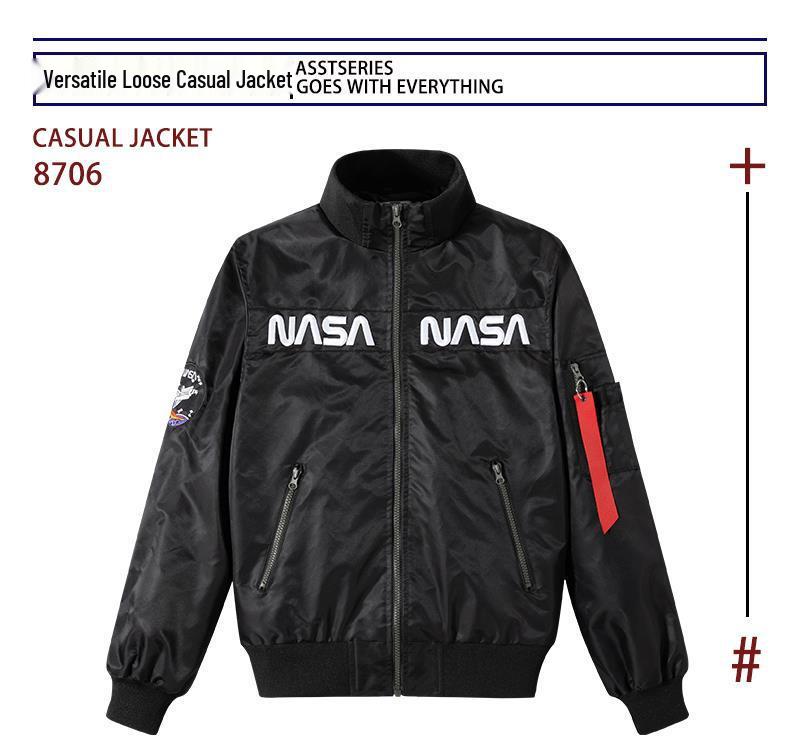 Мужская лётная куртка NASA однотонная - Повседневная, тонкая, модная спортивная куртка