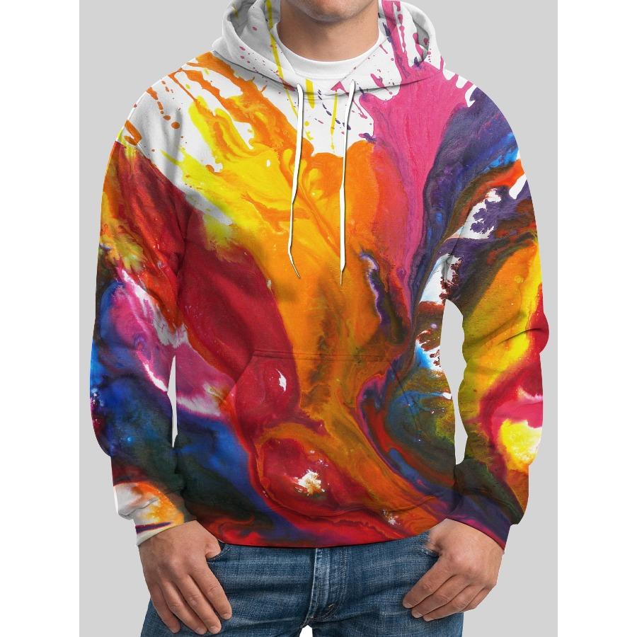 3D Printed Men's Hoodie with Colorful Graffiti Patterns, Trendy Sportswear Autumn Winter Pullovers Long Sleeves