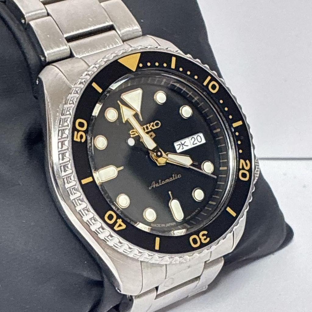 Used SEIKO Seiko 5 Watch Sports Black Gold Automatic Box #1055