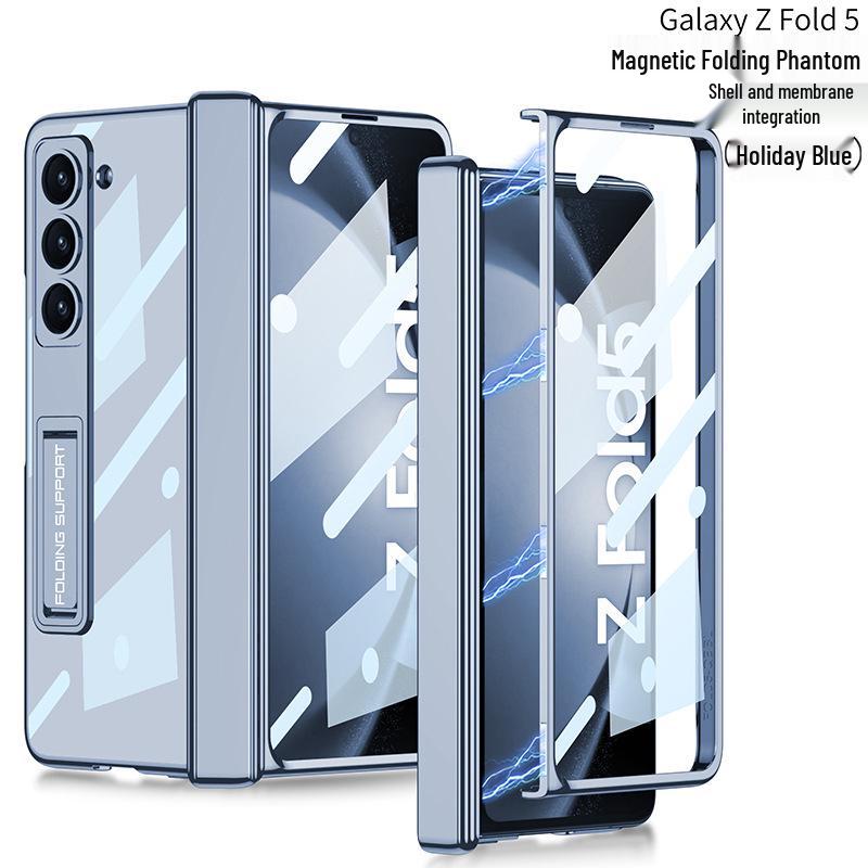 Чехол для телефона Samsung Z Fold5: Электролитически Покрытая Прозрачная Петля, Складная Полная Защита с Защитой Кронштейна.