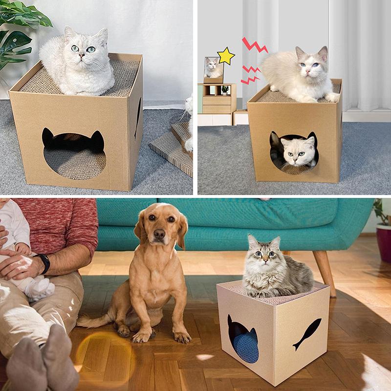Cardboard Cat House Scratcher Box For Indoor Cats Cat Play House With Scratcher Pad Cat House Scratcher Cat Scratch Toy For Cats