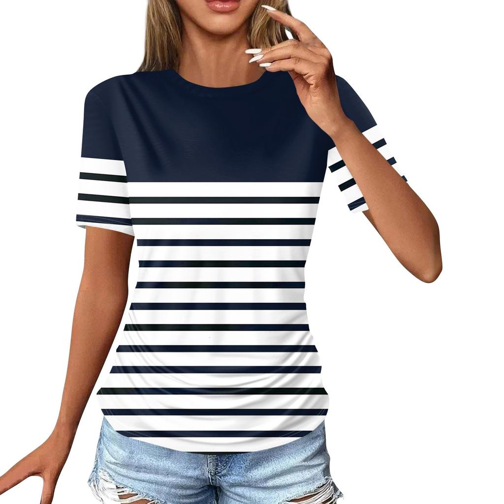 Женские футболки, модные повседневные топы с круглым вырезом и коротким рукавом, туника с принтом