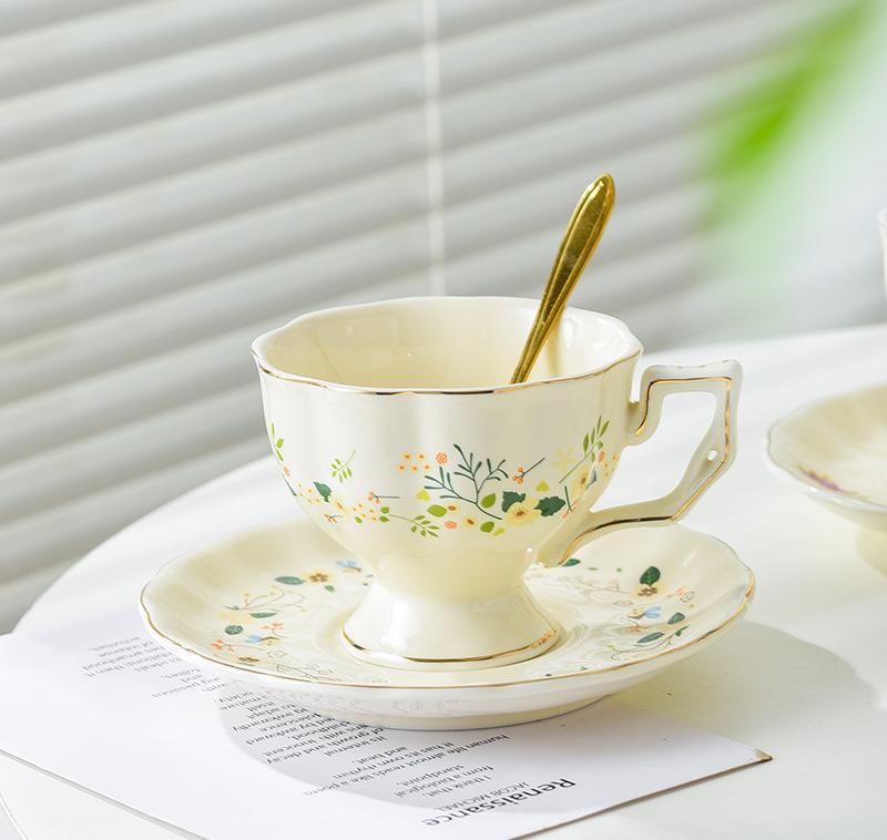 Винтажная Пномпеньская французская керамическая чашка для послеобеденного чая и кофе с цветком