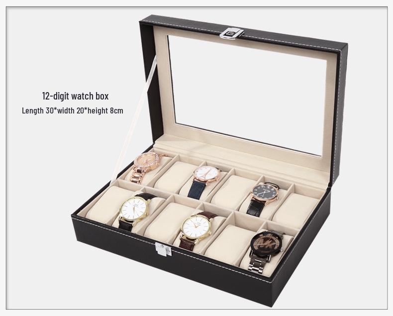 Кожаный дисплейный кейс для часов и ювелирных изделий с несколькими отделениями и верхним светом