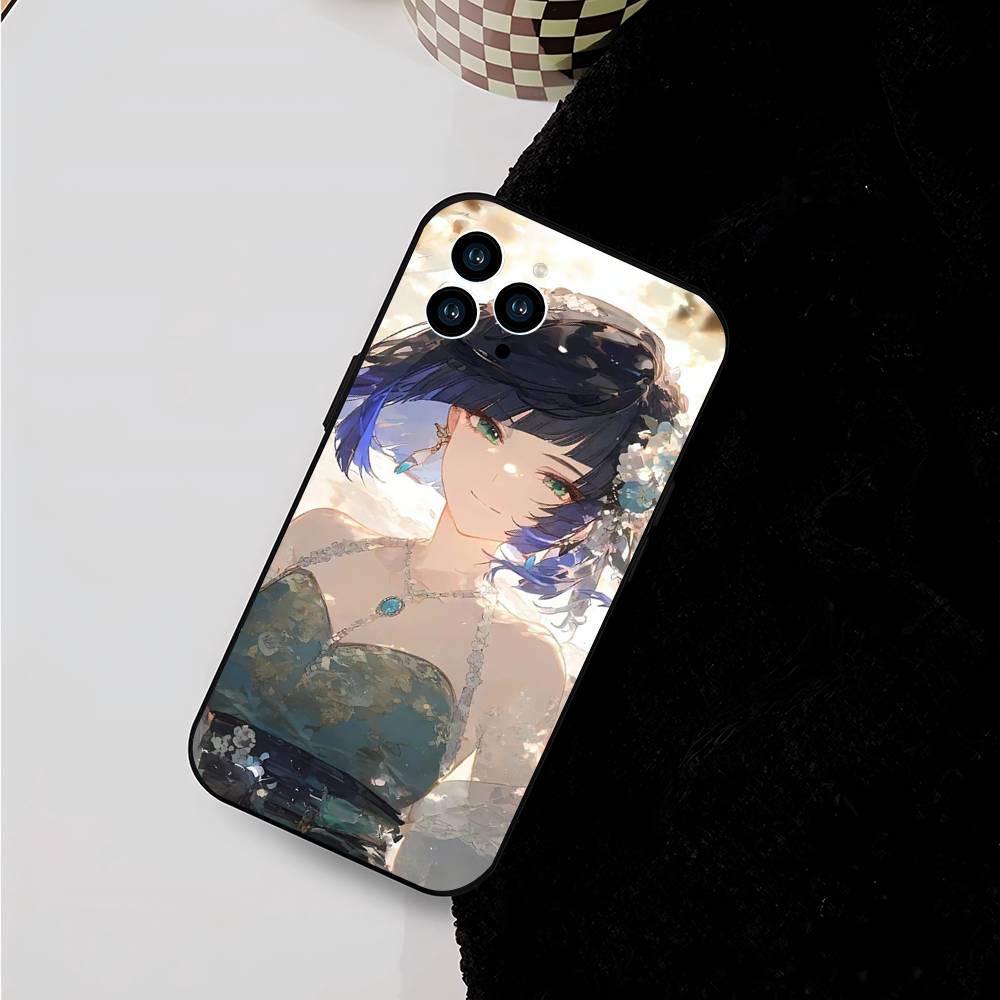 Чехол для телефона Yelan Anime Game Genshin Impact для iPhone 17 Air 16 15 14 13 Pro Max 11 12 Черный силиконовый чехол