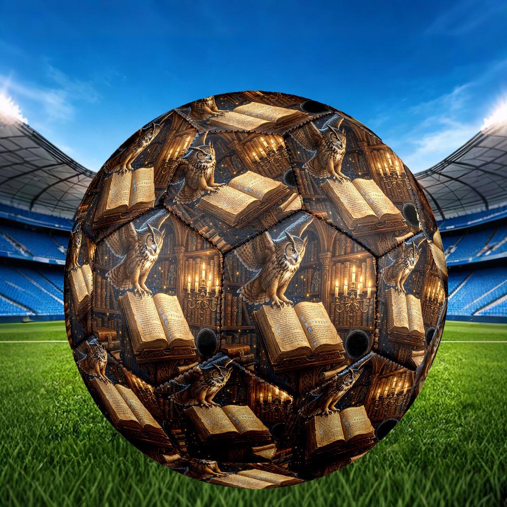 1pc Wise Owl Library Theme Soccer Ball Football, Size 5, Lightweight PVC, Outdoor Training Soccer Ball,Sports Gift t61445