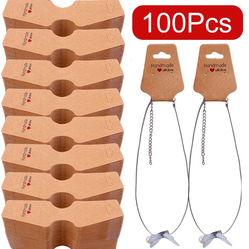 100Pcs/Pack Necklace Display Merchandise Price Blank Jewelry Card Rectangular Packaging Card DIY Paper Price Label Tags Earrings