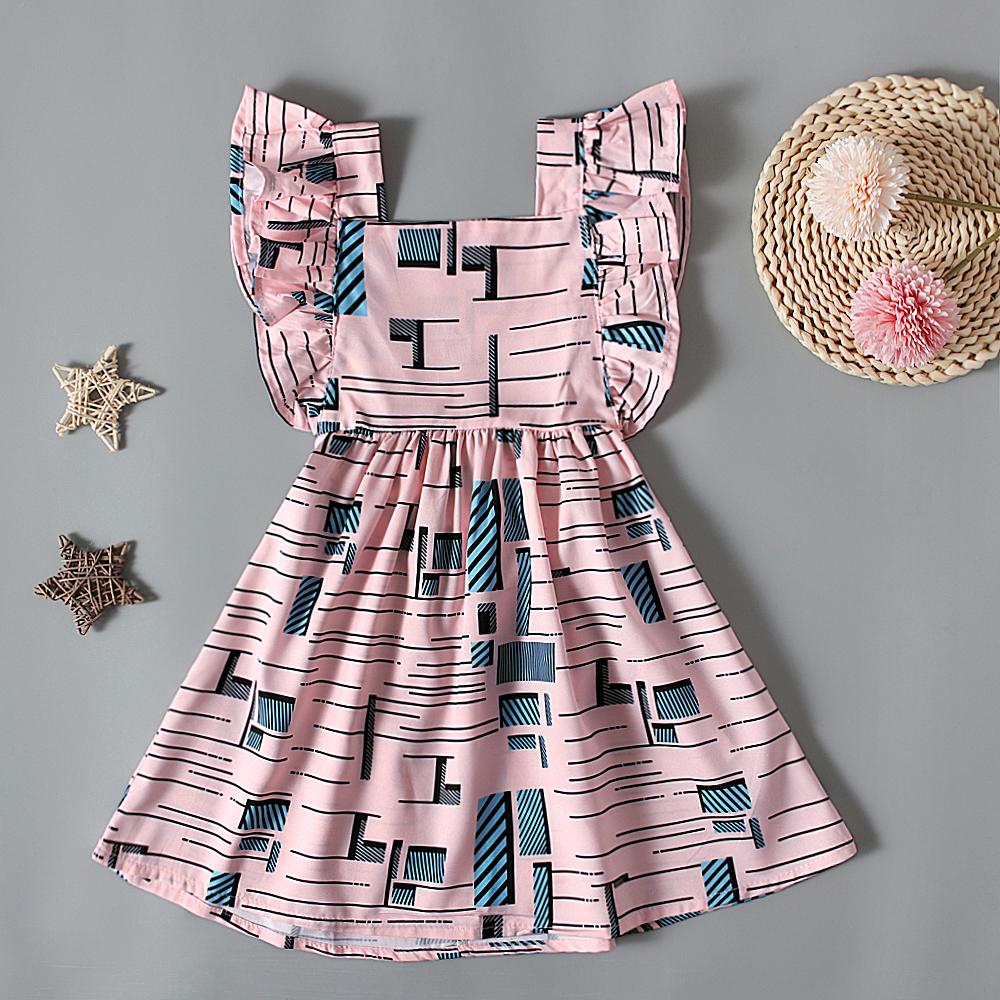 Baby Kids Girls Clothes African Boho Style Printed Ruffle Sleeves Backless Dress for 1-6 Years