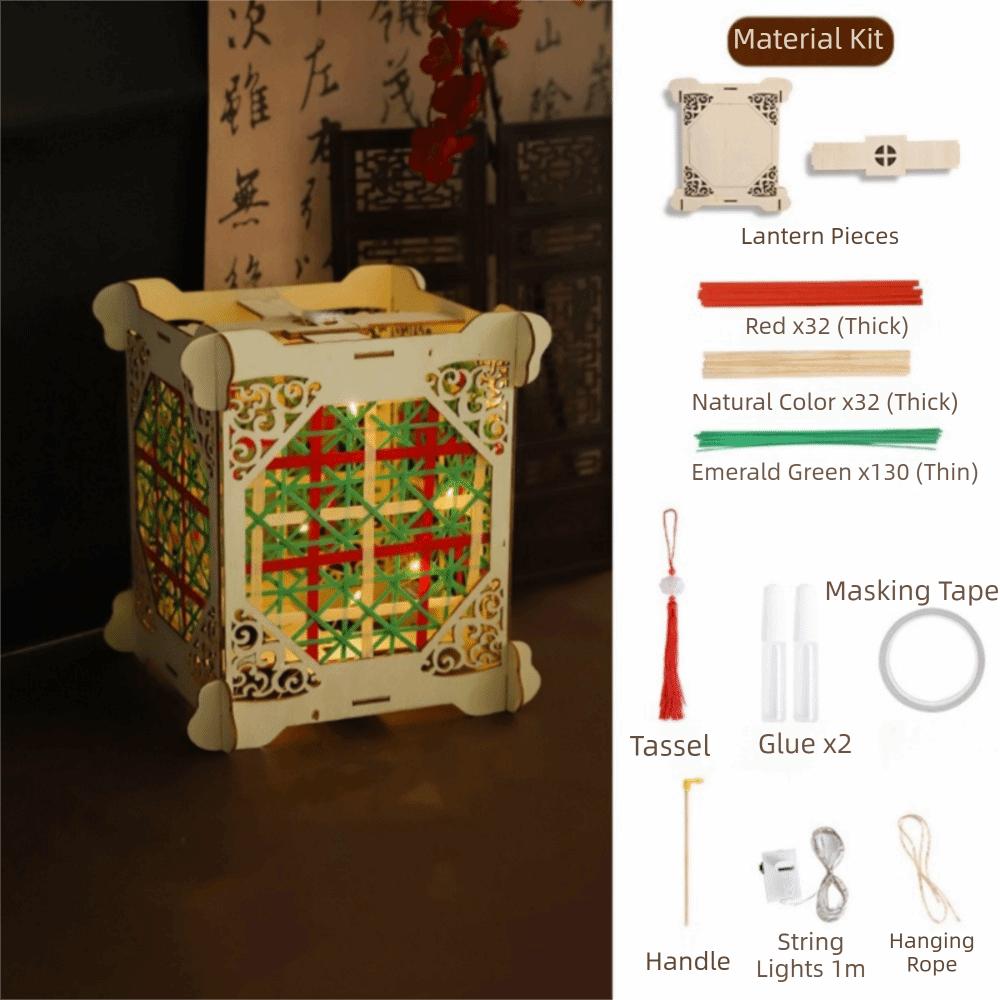 Chinese Style Mid-Autumn Festival Lantern Handheld with Led Light Bamboo Woven Lantern DIY Material Kit Portable Moon Lantern