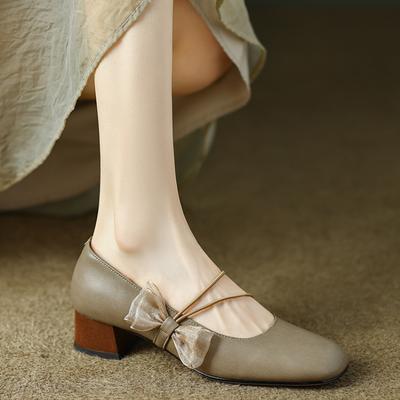 2024 Осенние ретро-туфли Мэри Джейн с завязками-бабочками, женские туфли на толстом каблуке с круглым носком, повседневные элегантные туфли-лоферы с неглубокой подошвой для женщин