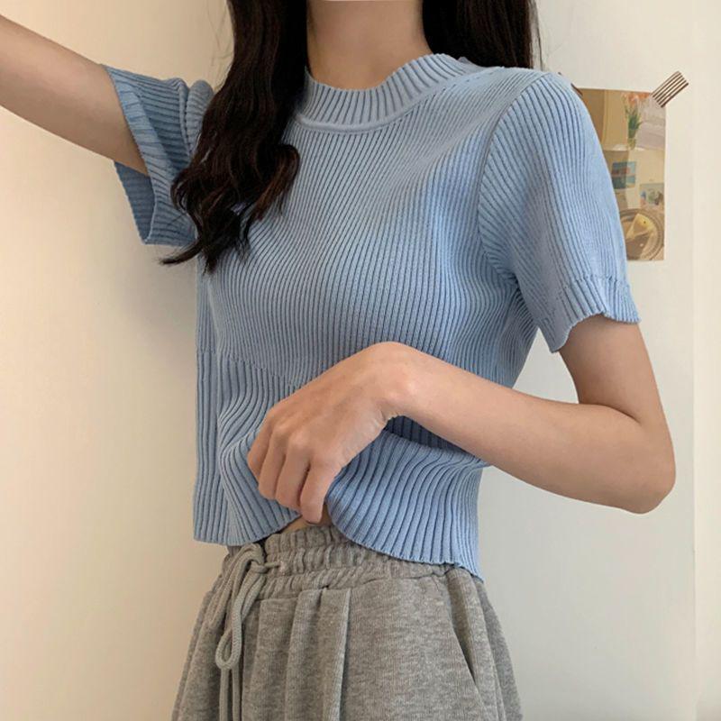 Women's Summer 2025 Stylish Ice Silk Slim Knit Short-Sleeve T-Shirt