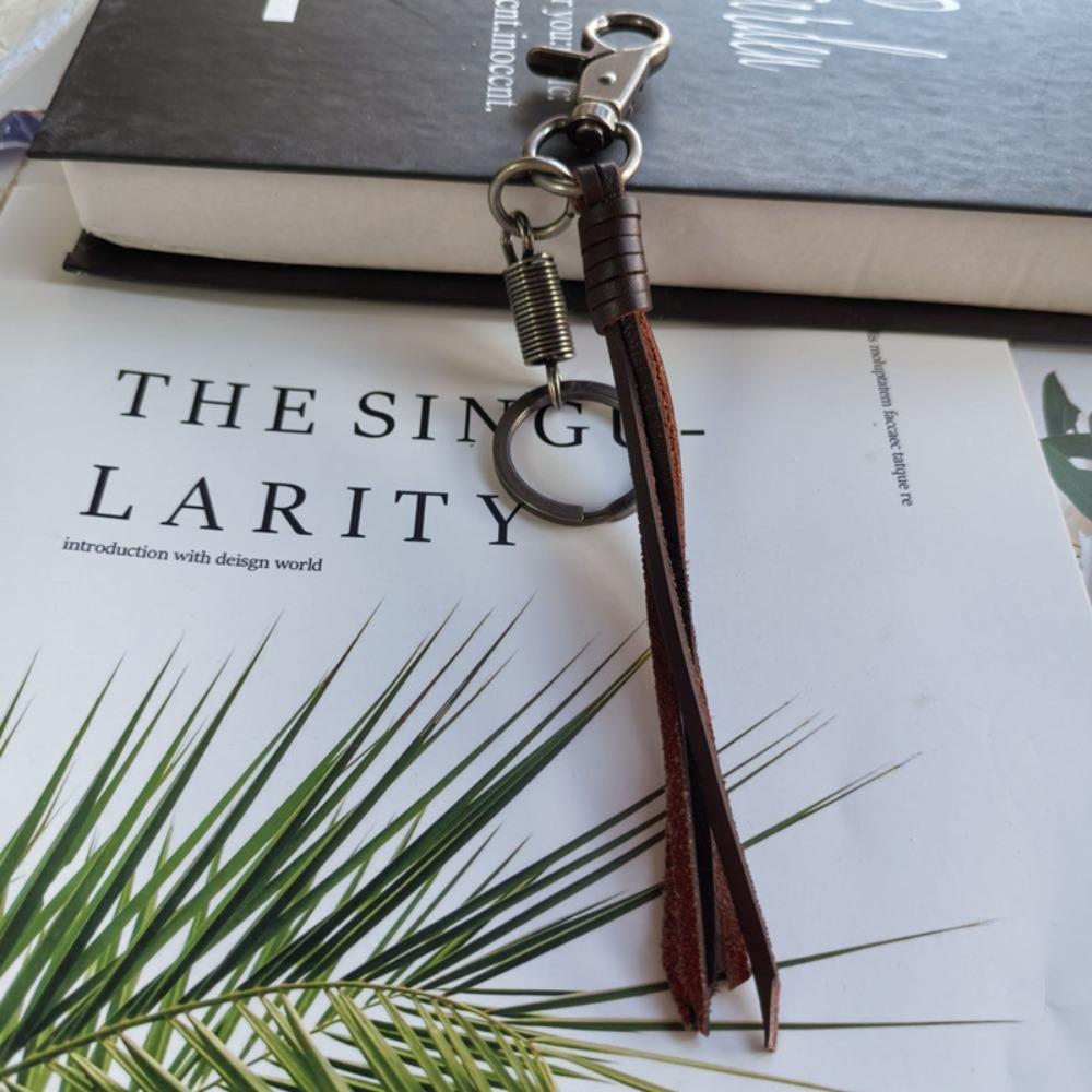 Handmade Cowhide Tassel Key Chain Cowhide Car Keychian Genuine Leather Keychain Gift