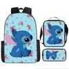 Stitch Backpack Set 3-Piece Lilo & Stitch School Backpack Insulated Lunch Bag Pencil Case Oxford Cloth Large Capacity