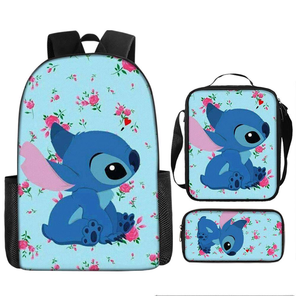 Stitch Backpack Set 3-Piece Lilo & Stitch School Backpack Insulated Lunch Bag Pencil Case Oxford Cloth Large Capacity