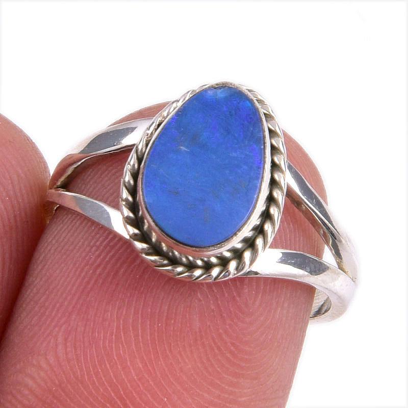 Natural Australian Opal Gemstone Handmade 925 Solid Silver Gift Ring S.6.5 J9o78