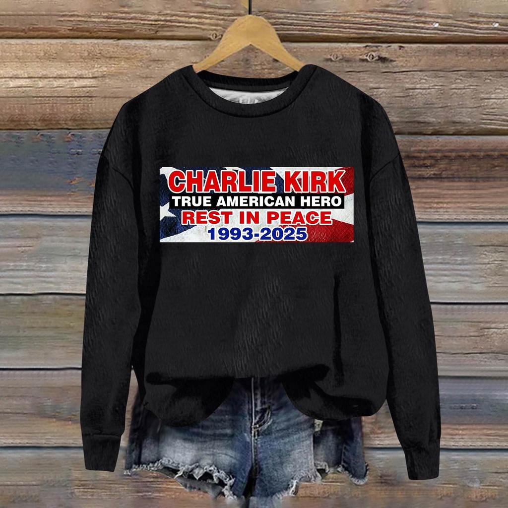 Ladies Fashion Casual Long Sleeve Printed Round Neck Pullover Top