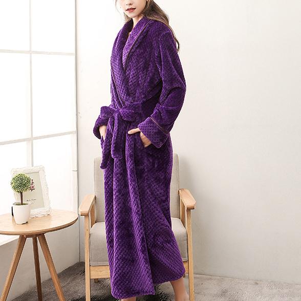 Коралловый флисовый халат с длинным рукавом Домашняя одежда Плотный фланелевый парный халат Пижамы Серый Осень Зима Wam Свободная одежда для отдыха