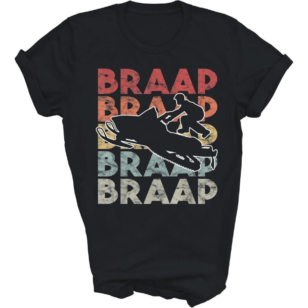 HOGOTOCLUB Винтажная Футболка Braap Снегоход I Санки Катание на снегоходах Унисекс Подарок Женщинам Мужчинам Футболка (черный;L)