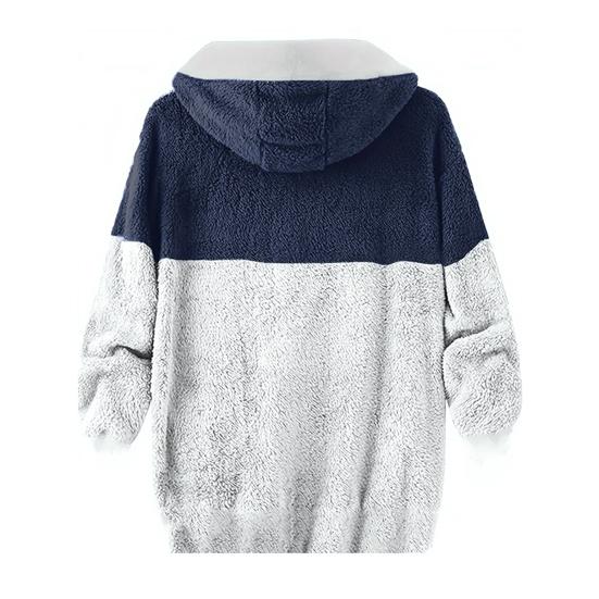 Men Hooded Fleece Jacket Adjustable Drawstring Long Sleeve Zipper Closure Coat Autumn Winter Warm Outerwear