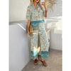 Women's Summer Print Contrasting Color Bohemian Vacation Short-sleeved Long Trousers Set
