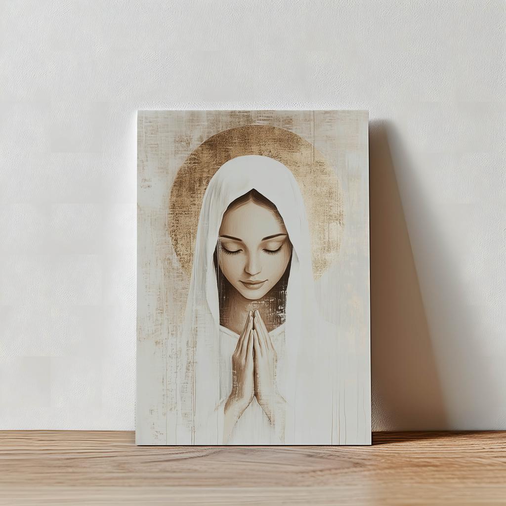 Modlitwa Maryi W Ciszy Modlitwa Maryi W Ciszy, 40X50 Cm, Rama Aluminiowa Złota, Papier Matowy 230 Gsm