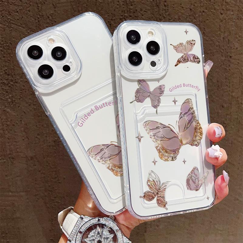 Силиконовый чехол-карман для карт для Samsung S25 S24 S23 Ultra Xiaomi Redmi Note 13 12 11 iPhone 17 16 14 Pro Max Прозрачный бампер для телефона