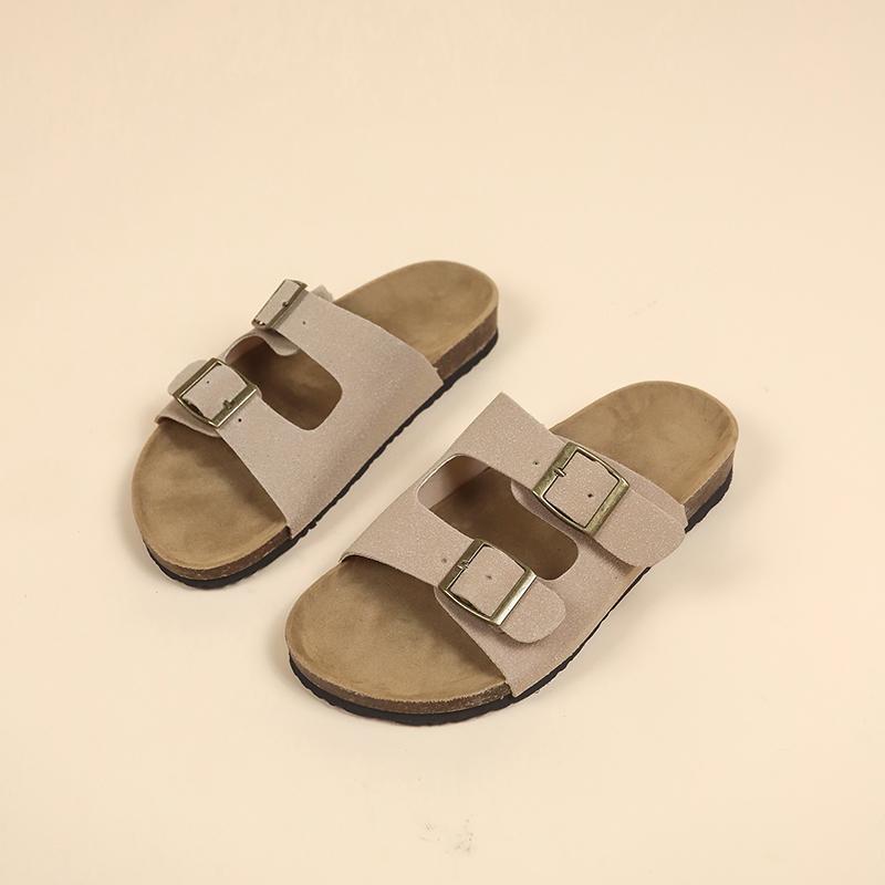 Fashion 2024 New Summer Women's Cork Slippers Casual Beach Double Buckle Non-slip Outside Nubuck Leather Slip On Slides Shoe for Women