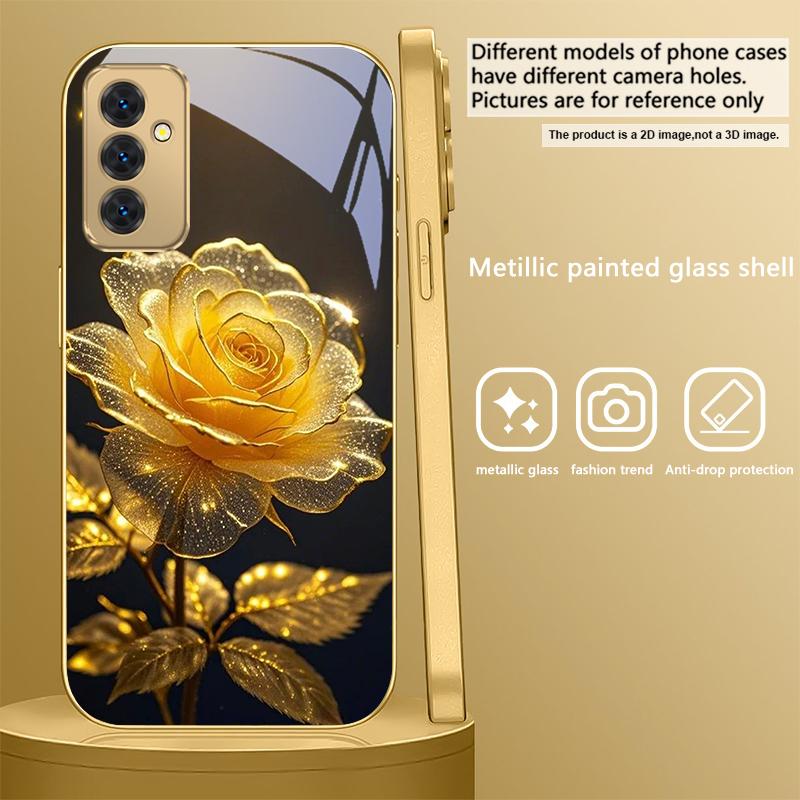 Элегантная золотая роза Для Samsung A 31 32 A33 A34 35 14 A15 13 A16 25 26 50 52 53 54 55 56 70 71 72 73 Золотой стеклянный чехол для телефона