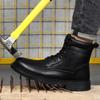 Модные водонепроницаемые кожаные защитные ботинки для мужчин, зимние ботинки со стальным носком, черные рабочие ботинки, неразрушимая промышленная защитная обувь, мужская обувь