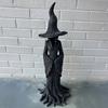 Halloween Tree Root Witch Statue Spooky Black Witch Figurine Resin Sculpture Home Office Holiday Party Decoration Ornament