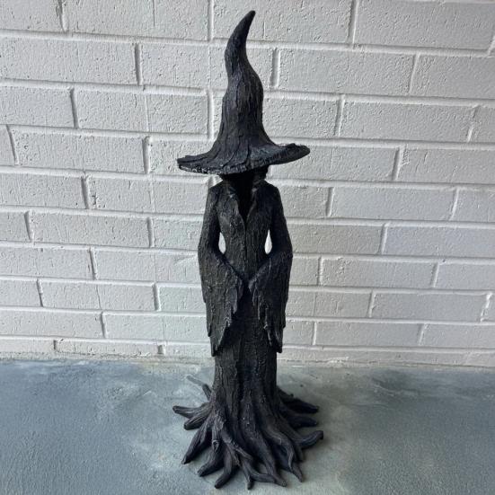 Halloween Tree Root Witch Statue Spooky Black Witch Figurine Resin