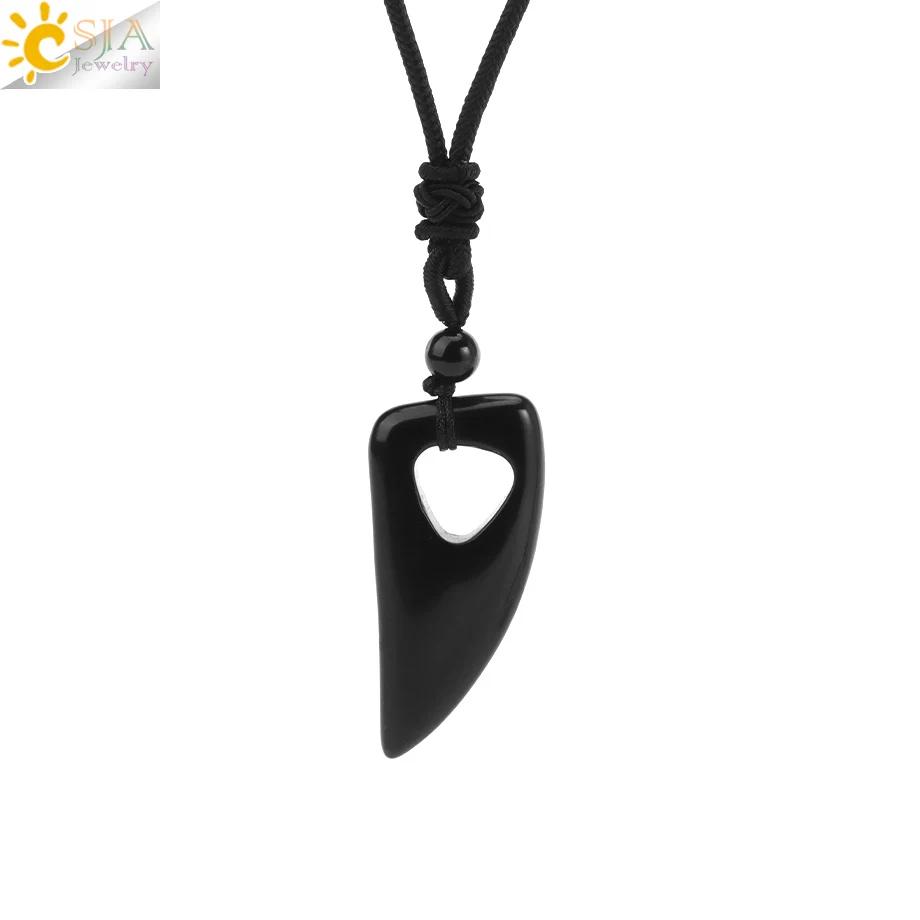 Ожерелье с подвеской в виде зуба акулы из натурального камня для мужчин, аметист, тигровый глаз, кристалл, черный обсидиан, лабрадорит, Хэллоуин H247