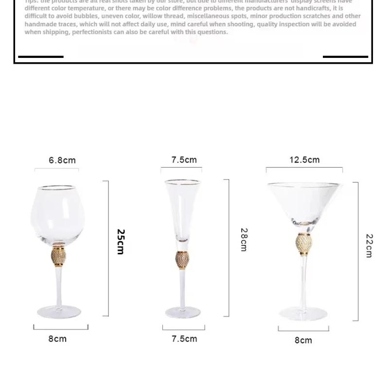 Luxury Crystal Wine Glasses Set - Diamond-Trimmed Gold Rim Stemware for Champagne, Cocktails & Elegant Home Bar Decor