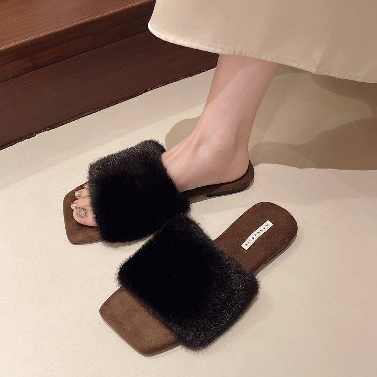 Теплые меховые балетки женские тапочки модные квадратные носки зимние женские элегантные уличные туфли с леопардовым принтом