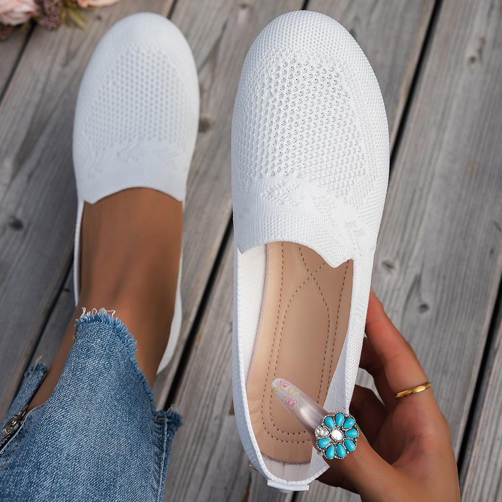 Fashion Solid Color Square Toe Mesh Loafers Shallow Women Flats Shoes Soft Bottom Knit Ballet Flats Shoes Casual Slip On Boat Shoes