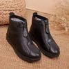Теплые женские ботинки Зимние женские кожаные туфли Молния До щиколотки Женские ботинки Круглый носок Плоская подошва Плюшевые Зимние ботильоны Боттильоны Женские