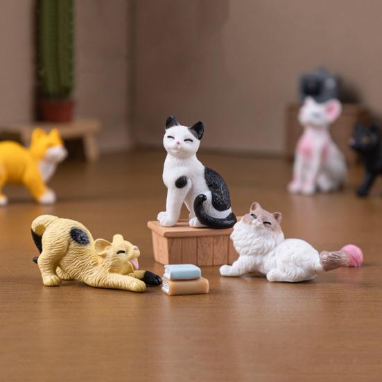 6 шт./набор Украшение котенок Лечебный партнер для снятия стресса Мини-размер Статуэтка кошки Имитационный дизайн Аксессуар для кошки на стол