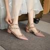 Spring New Rivet Middle Heel Shoes Women's Strap Buckle Thick Heel Sexy Willow Pointed Sandals Women's Shoes