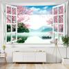 Scenery Tapestry Hanging On the Wall Outside the Window with Bohemian Style Curtains and Mandala Room Decoration Tapestry