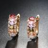 Full Inlay Geometric Zircon Multi Color Gold Plated Earrings Women Luxury Jewelry