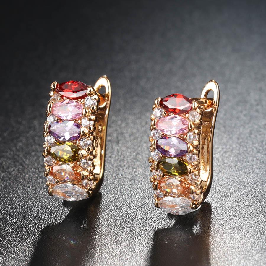 Full Inlay Geometric Zircon Multi Color Gold Plated Earrings Women Luxury Jewelry