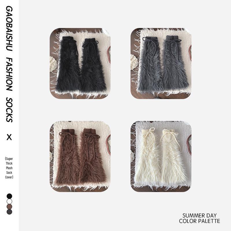 Женские меховые гетры на шнуровке - Толстые, плюшевые, в стиле Y2K для осени/зимы