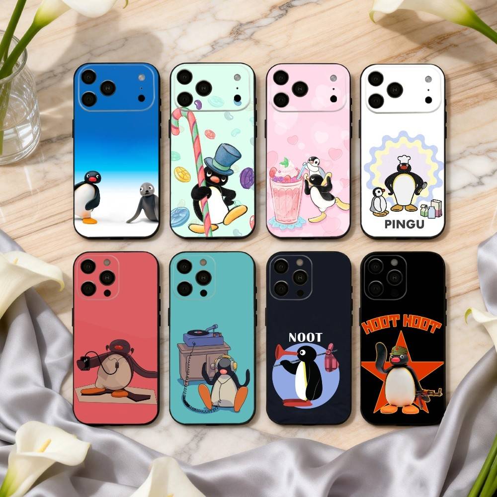 Cute P-Pingu-ES Penguin Phone Case For iPhone 17,16,15,14,13,12,11 Plus,Pro Max,XS,Soft Silicone Black Cover