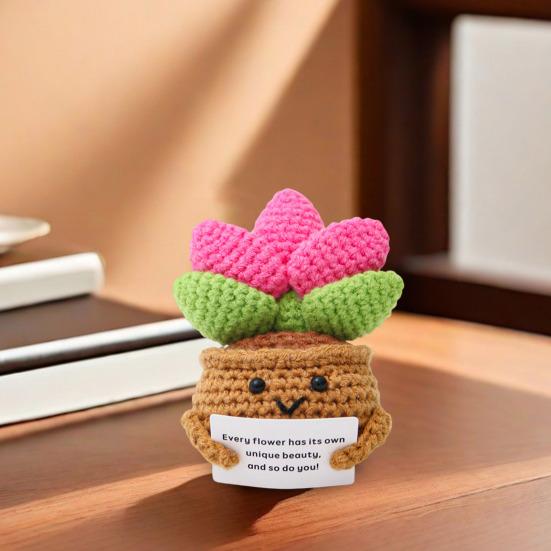Вязание крючком позитивных горшечных растений с картой Эмоциональная поддержка ручная работа вязание подсолнух суккулент