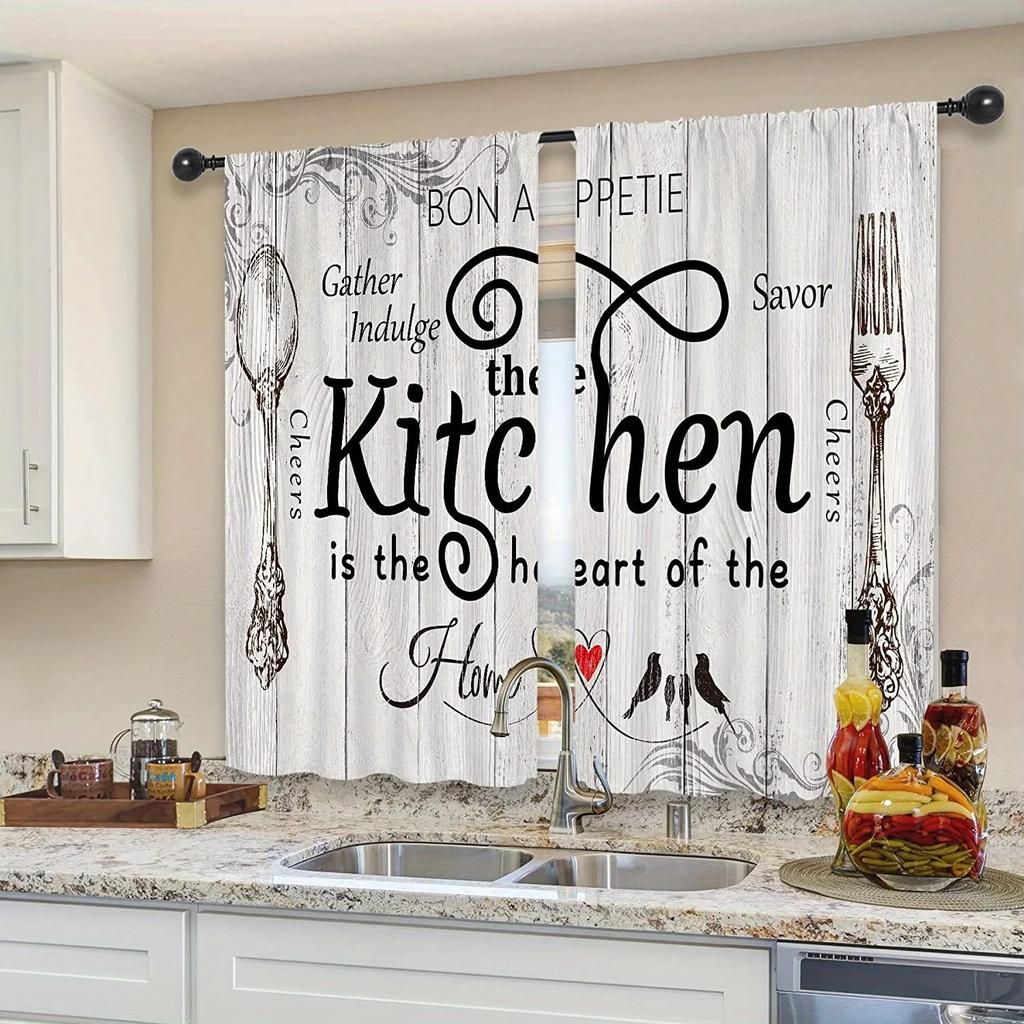 Farmhouse Kitchen Drapes Country Style Rustic Style Fork Knife Retro Window Treatment For Kitchen Bedroom Cafe Living Room Home Dec